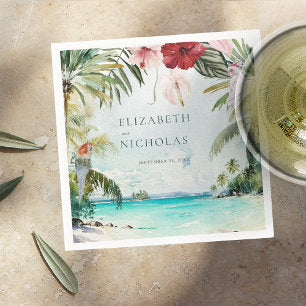 Tropical Beach Floral Palm Wedding Napkins