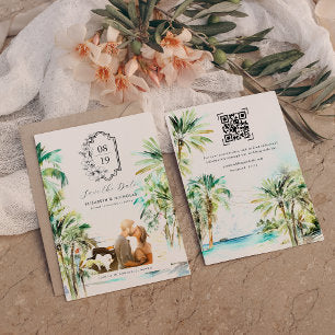 Tropical Beach Palm Trees Photo Save the Date