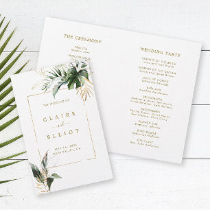 Tropical Foliage Wedding Gold Ceremony Program