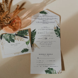 Tropical Greenery All in One Wedding Invite