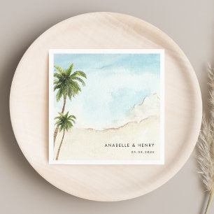 Tropical Palm Trees Sand Beach Destination Wedding Napkins