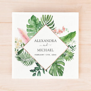 Tropical Palm Watercolor Geometric Wedding Napkins