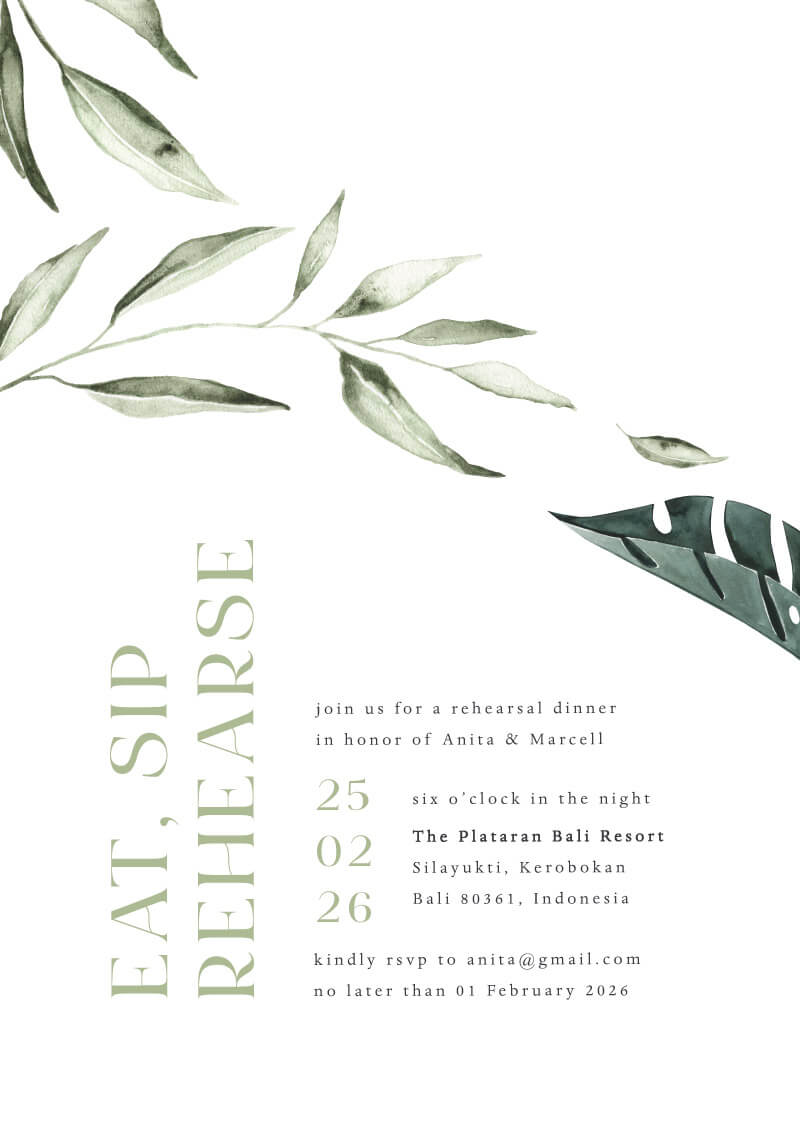 Tropical Botanical Wedding Rehearsal Invitation by Joy