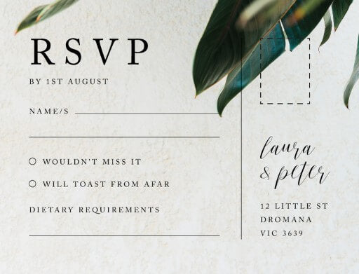 Tropical Leaves RSVP Cards by Inggrid H.