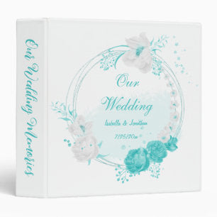 turquoise white floral wedding photo album 3 ring binder