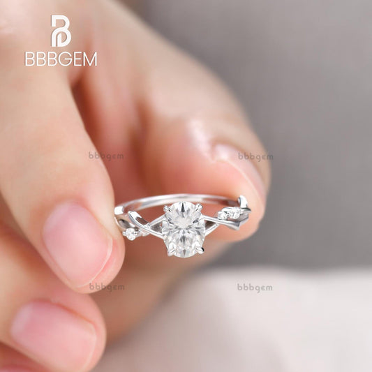 1.5 Carat Moissanite Engagement Ring Twig Vine Moissanite Wedding Band Oval Cut