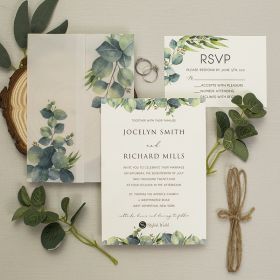 Vellum Jacket Wedding Invitation Set With Printed Eucalyptus Greenery And Rope Swpi097