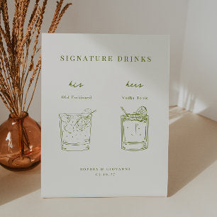 VERONA Minimalist Wedding Signature Drinks Pedestal Sign