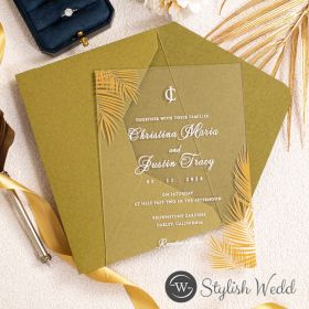 Vibrant Tropical Leaves Acrylic Wedding Invitation Swal161