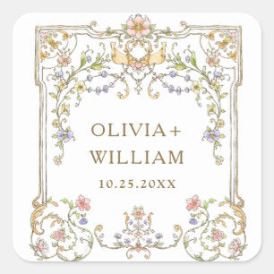 Victorian Ornate Grace Floral Bohemian Wedding Square Sticker