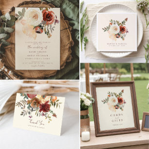 Elegant Romantic Fall Floral Red Wedding Napkins
