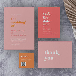 Retro Summer Pink and Orange The Wedding Of Invitation
