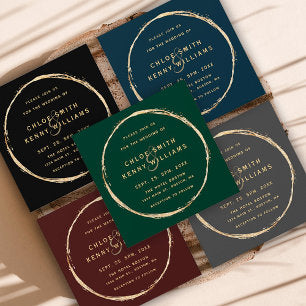 Navy Blue Rustic Gold Circle Wedding Square Invitation