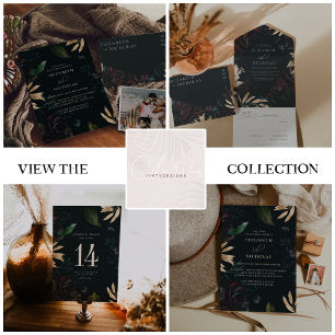 Dark Velvet Burgundy Rose Autumn Winter Wedding Invitation