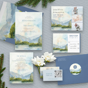 Mountain Lake Wedding Details Watercolor Enclosure Card