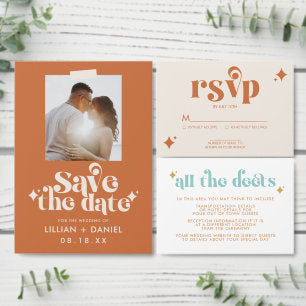 Retro Just Love Orange and Cream Casual Wedding Invitation