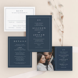 Classic Navy Blue Wedding Invitation
