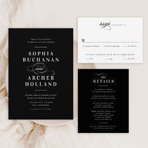 Elegant Calligraphy Black and White Wedding Invitation