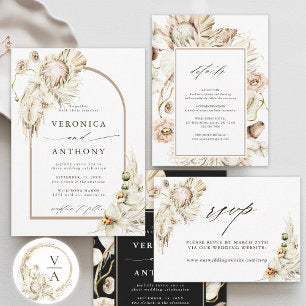 Boho Protea Pampas Grass Floral Arch Wedding Invitation