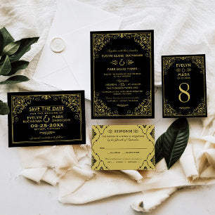 Vintage Black and Gold Art Deco Wedding Website Enclosure Card