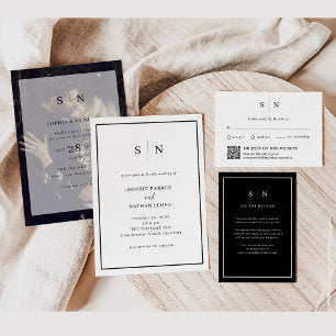 Minimal and Chic Black and White Border Wedding Invitation
