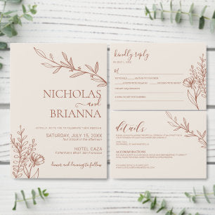 Modern Boho Floral Terracotta Burnt Orange Wedding Invitation