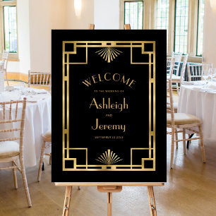 Vintage 1920s Deco Gold Frame Black Wedding Foam Board