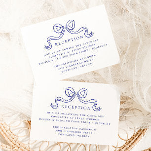 Vintage Elegance Blue Bow Wedding Reception Enclosure Card