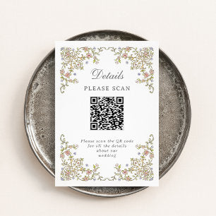 Vintage Garden Wedding Details with QR Code Enclosure Card