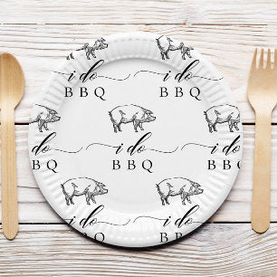 Vintage Rustic Pig I Do BBQ Casual Wedding Paper Plates