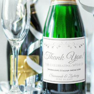 Vintage Silver Border Elegant Wedding Thank You Sparkling Wine Label