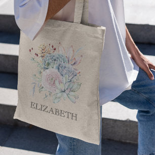 Vintage Succulent Floral Bridesmaid Tote Bag