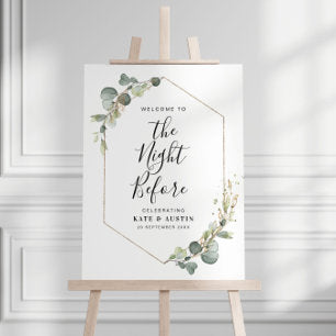 watercolor eucalyptus wedding rehearsal sign