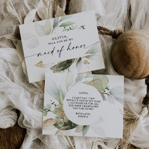 Watercolor Greenery Gold Maid of Honor Proposal Postcard