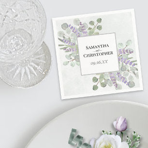 Watercolor Lavender & Eucalyptus Elegant Wedding Napkins