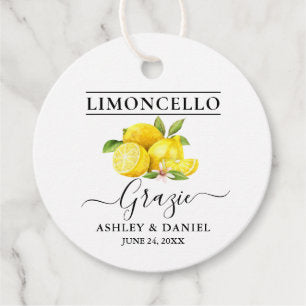 Watercolor Lemons Limoncello Wedding Grazie Round Favor Tags