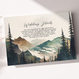 Watercolor Mountains Pine Forest Wedding Details Enclosure Card
