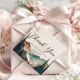 Watercolor Pine Mountain Forest Wedding Thank You Favor Tags