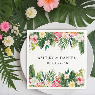 Watercolor Tropical Floral Wedding Napkins