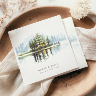 Watercolor Woodland Rustic Lake Wedding Napkins