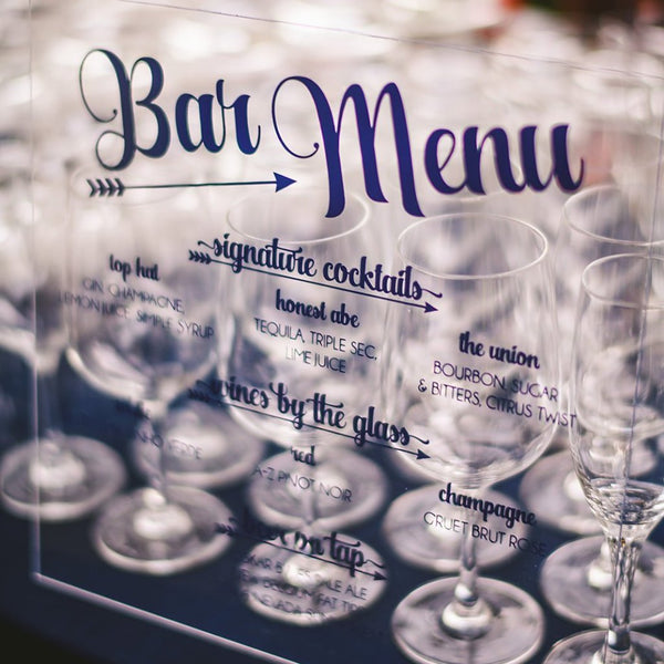 Wedding Bar Menu Acrylic Sign