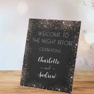 Wedding black rose gold welcome pedestal sign