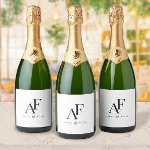 Wedding Monogram Black and White Elegant Simple Sparkling Wine Label