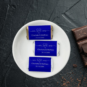 Wedding Mr Mrs heart typography names royal blue Hershey's Miniatures