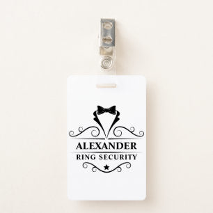 Wedding Ring Security Black Tuxedo Tie Badge