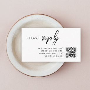 Wedding RSVP QR Code Minimalist Clean Simple Enclosure Card