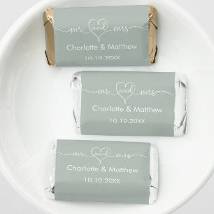 Wedding sage green Mr Mrs heart typography Hershey's Miniatures