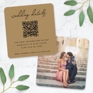 Wedding Website QR Code Gold Minimal Photo RSVP Enclosure Card