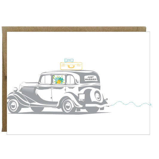 Just Married Greeting Card with Sewn Paper