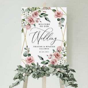 Welcome to Our Wedding Dusty Pink Geometric Sign